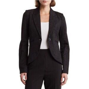 Amanda + Chelsea Peak Lapel High-low Ponte Blazer, Black, XS